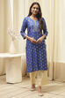 Navy Blue Rayon Straight Kurta Pants Set image number 6