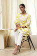 Lime and White Cotton Relaxed Short Kurta image number 0