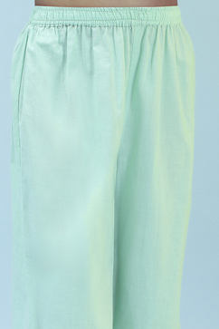 Turquoise Cotton Floral Straight Kurta Pants Set image number 2