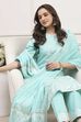 Sea Green Cotton Straight Kurta Pants Suit Set image number 7