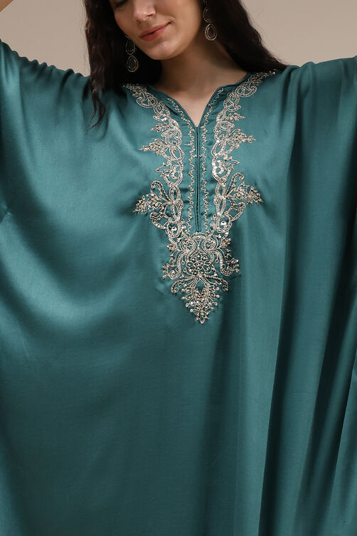 Black Modal Solid Kaftan Fusion Kurta Set image number 1