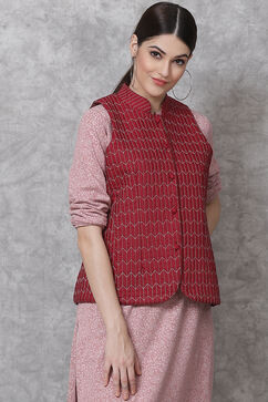 Wine Straight Art Silk Printed Jacket image number 0