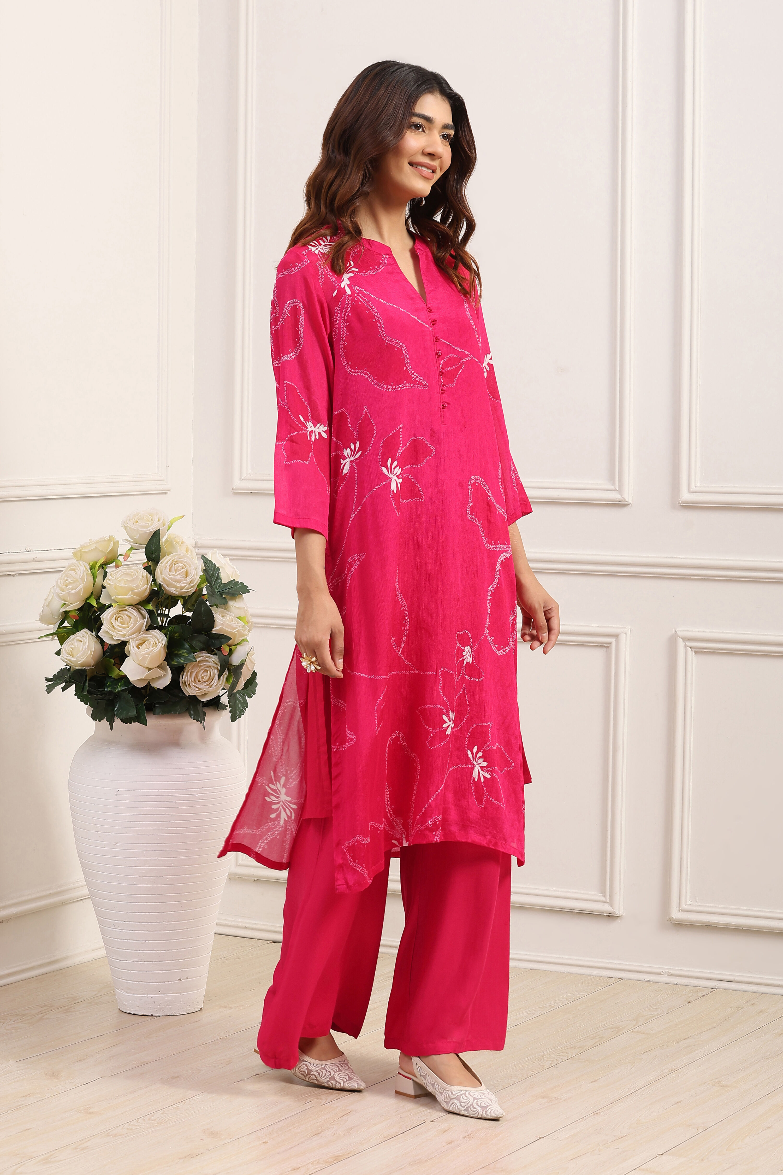 Red Chinon A-Line Suit Set image number 5