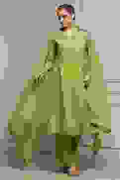 Lime Green Cotton A-Line Yarndyed Suit Set image number 0