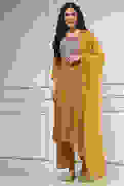 Mustard Yellow Solid A-Line Suit Set image number 6