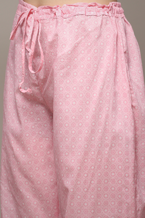 Powder Blue Cotton Straight Kurta Palazzo Suit Set image number 6