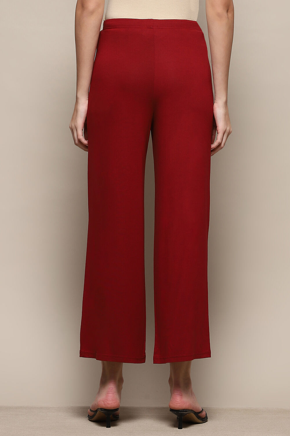 Beige Viscose Blend Solid Palazzo image number 4