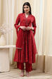 Navy Blue Printed Angrakha Style Anarkali Suit Set image number 6