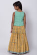 Green And Yellow Printed Skirt Top Set image number 4