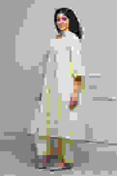 Cream-Colored Silk Metallic Gathered Suit Set image number 3