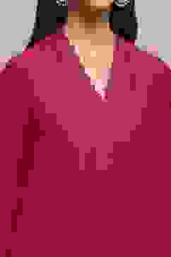 Red Viscose Blend Straight Kurta Set image number 1