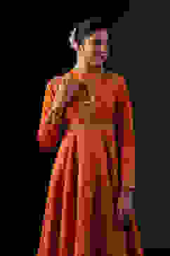 Rohit Bal Orange Cotton Silk Anarkali Printed Suit Set image number 1