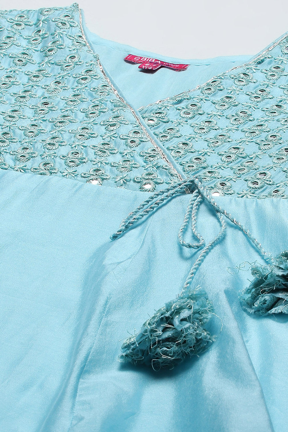 Sky Blue Poly Chanderi Mirror work A-line Suit Set image number 1