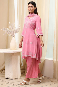 Pink Viscose Kalidar Suit Set image number 3