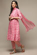 White & Blue Rayon Gathered Kurta Pants Suit Set image number 5