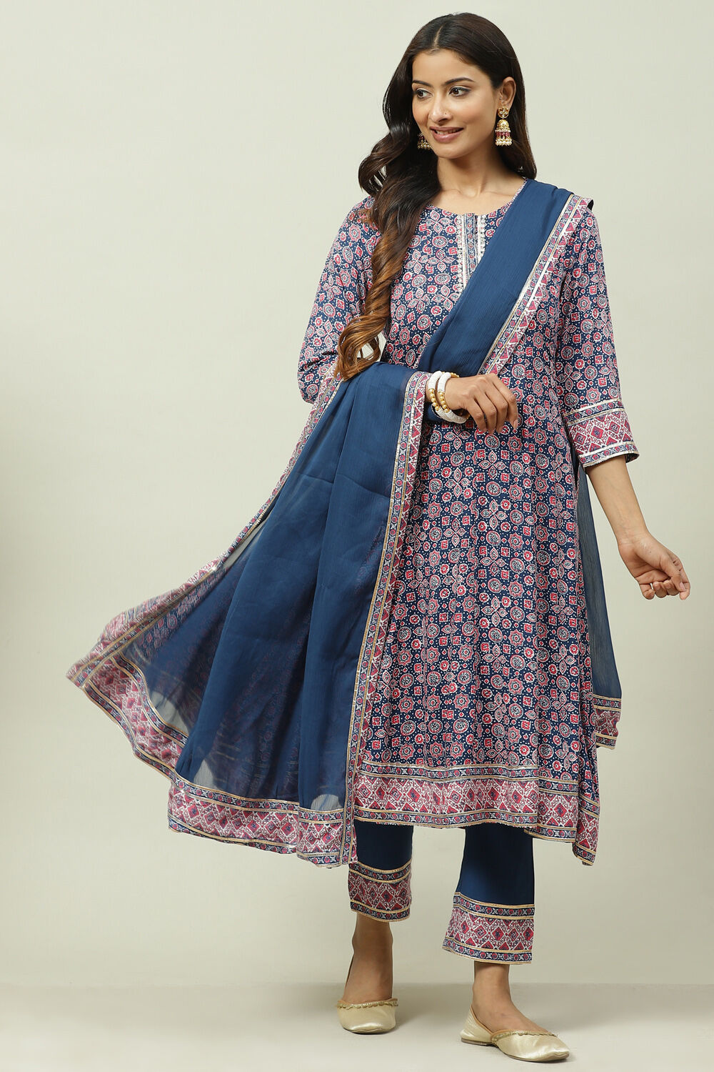 Indigo LIVA Straight Kurta Pant Suit Set image number 0