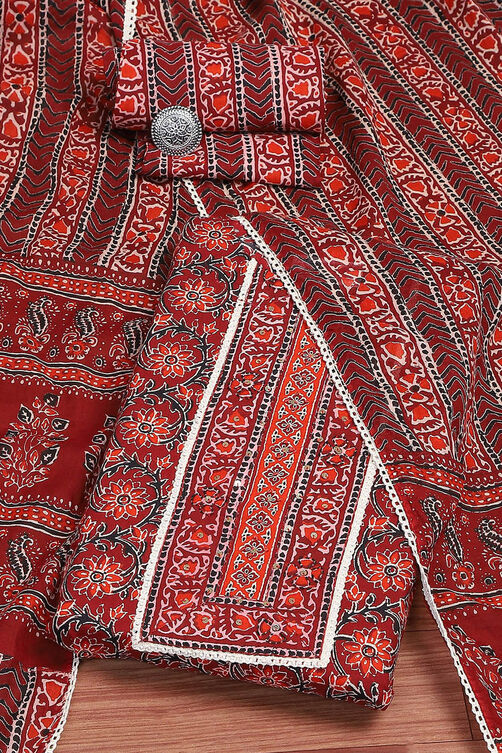 Green Cotton Floral Printed Unstitched Suit Set image number 0