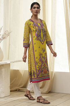 Green Pure Cotton Printed Straight Kurta image number 4