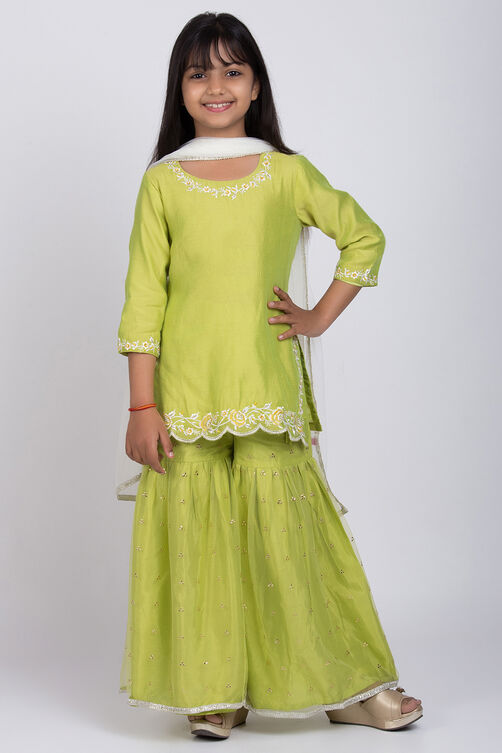 Green Poly Modal Garara Kurta Garara Suit Set image number 0