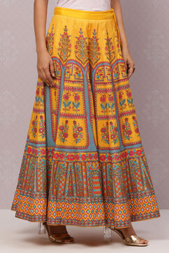 Yellow Flared Art Silk Skirts image number 3