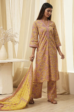 Green Cotton Printed Straight Suit Set image number 0