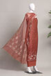 Rust Cotton Jamdani Unstitched Suit Set image number 4