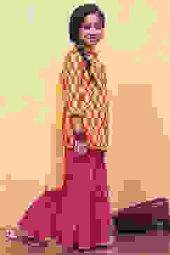 Pink and Yellow Cotton Printed Straight Suit Set image number 5