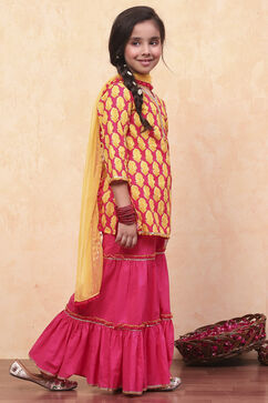 Pink and Yellow Cotton Printed Straight Suit Set image number 5