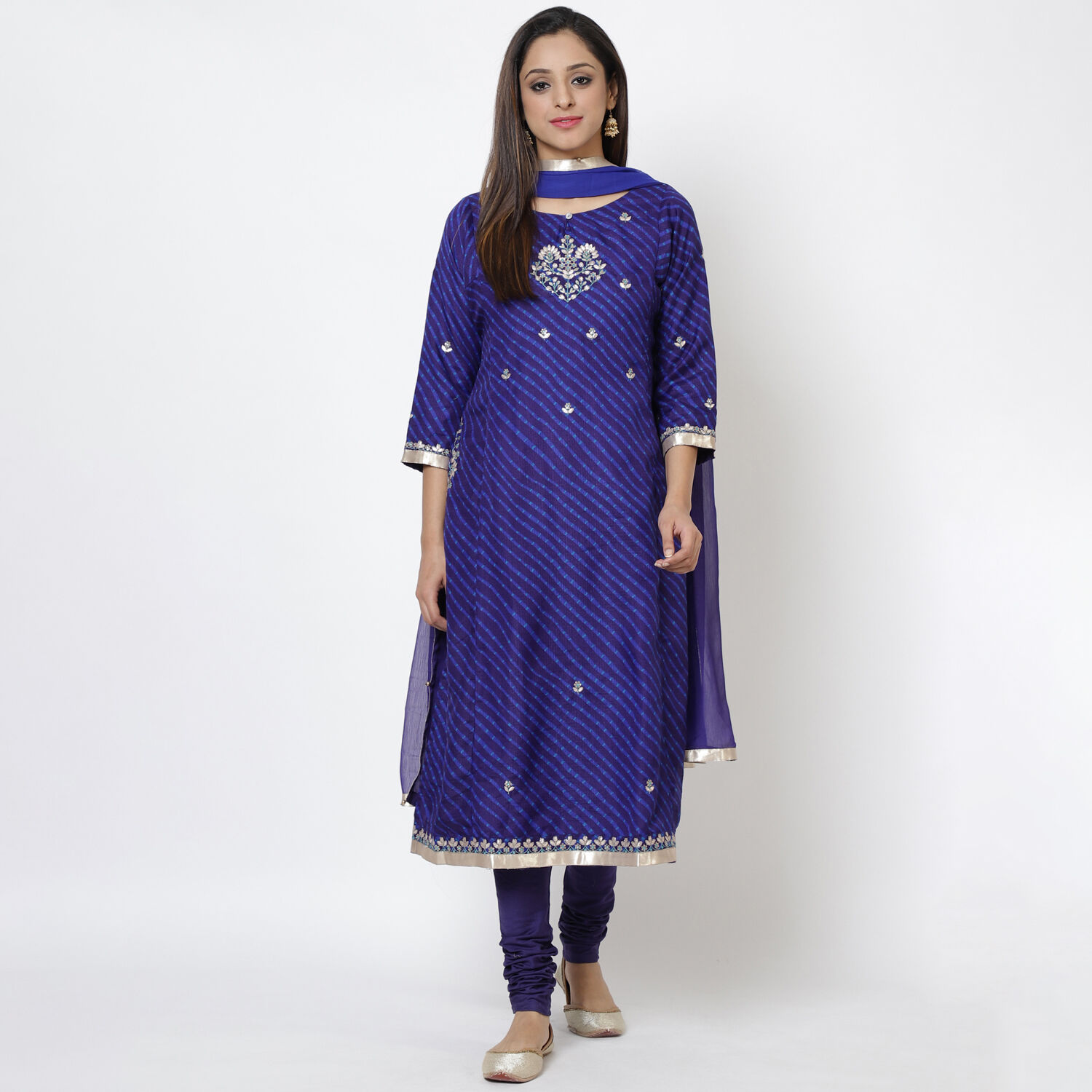 Blue Art Silk A-Line Kurta Churidar Suit Set image number 0
