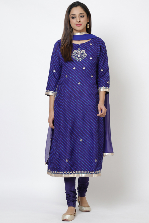 Blue Art Silk A-Line Kurta Churidar Suit Set image number 0