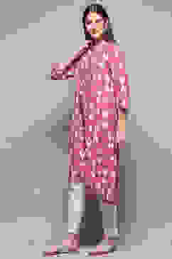 Purple Rayon Flared Yarndyed Kurta image number 2