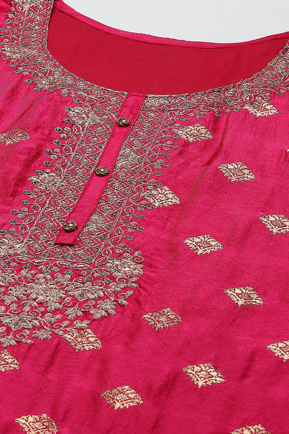Dark Pink Banarasi Silk Machine Embroidered Unstitched Suit Set image number 2