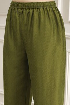 Olive Green Dyed Straight Kurta Set image number 2
