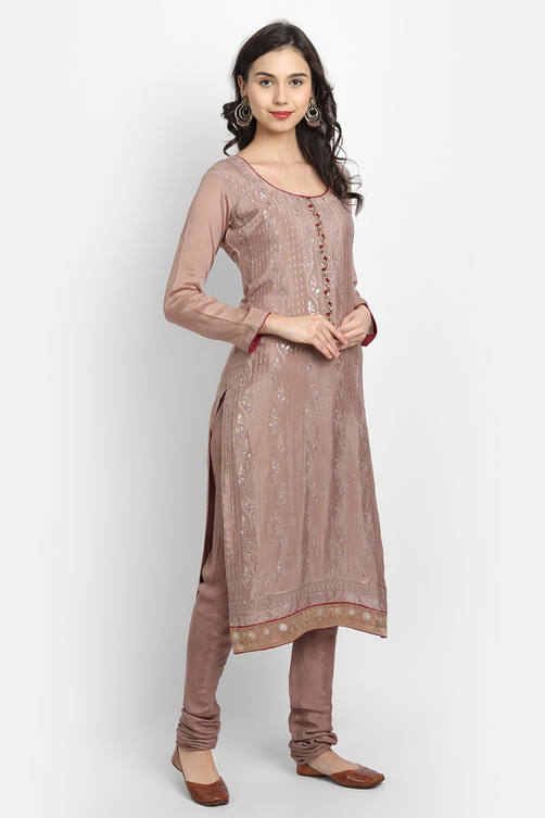 Red Silk Blend Unstitched Suit Set image number 3