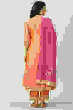 Orange Pink Cotton Silk Flared Kurta Palazzo Suit Set image number 4