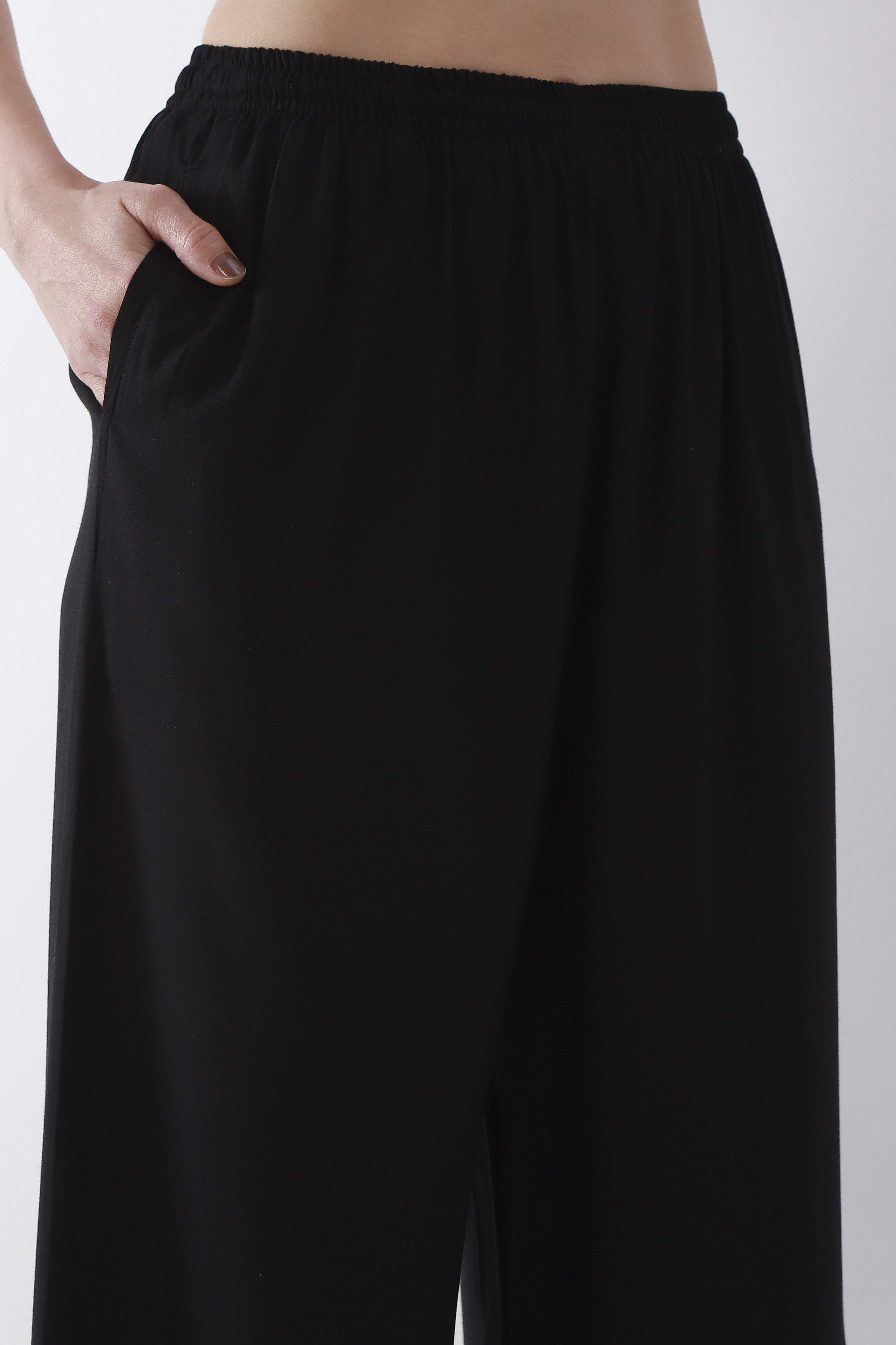 Black Viscose Rayon Straight Palazzos image number 1