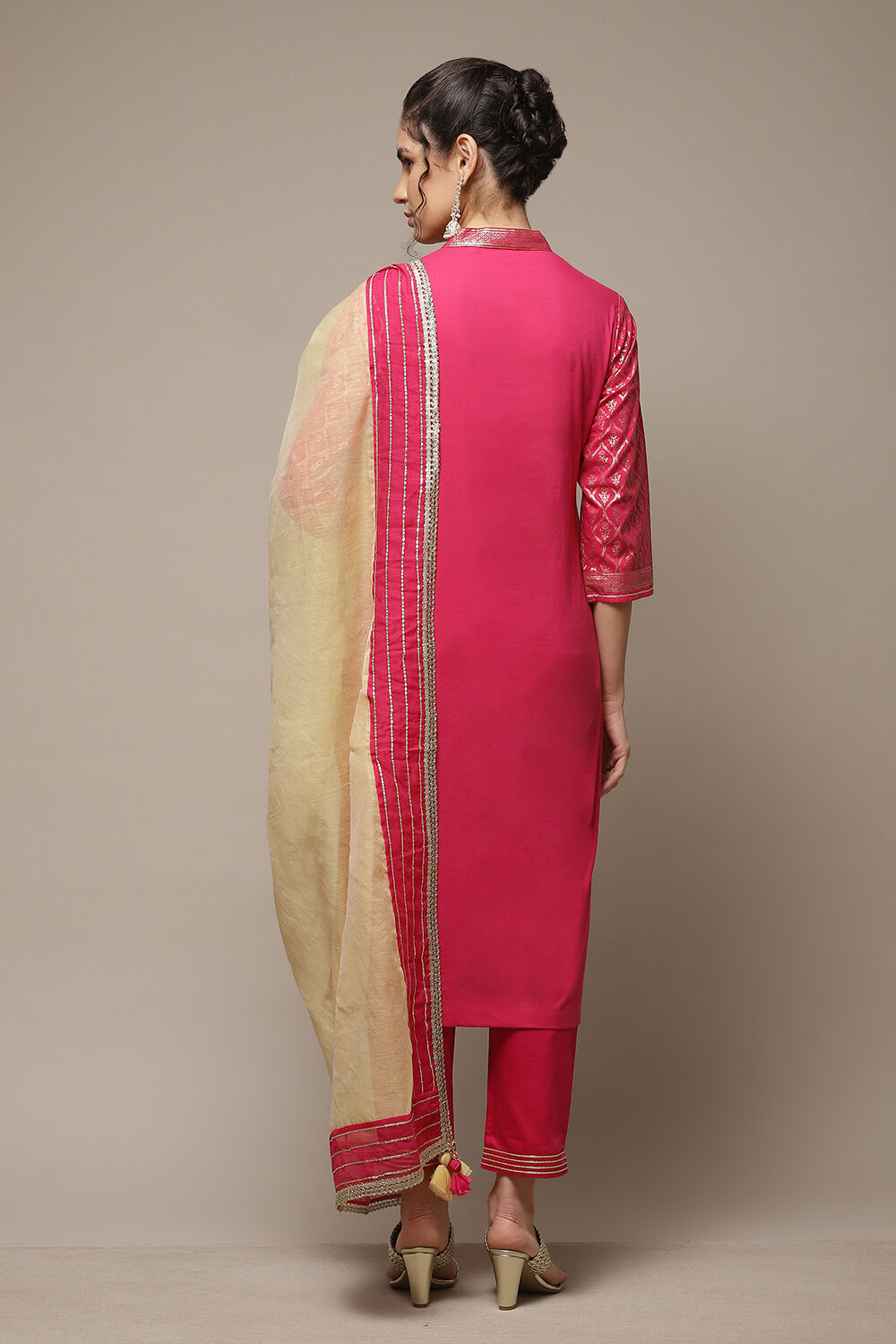 Fuchsia Cotton Straight Kurta Pants Suit Set image number 2