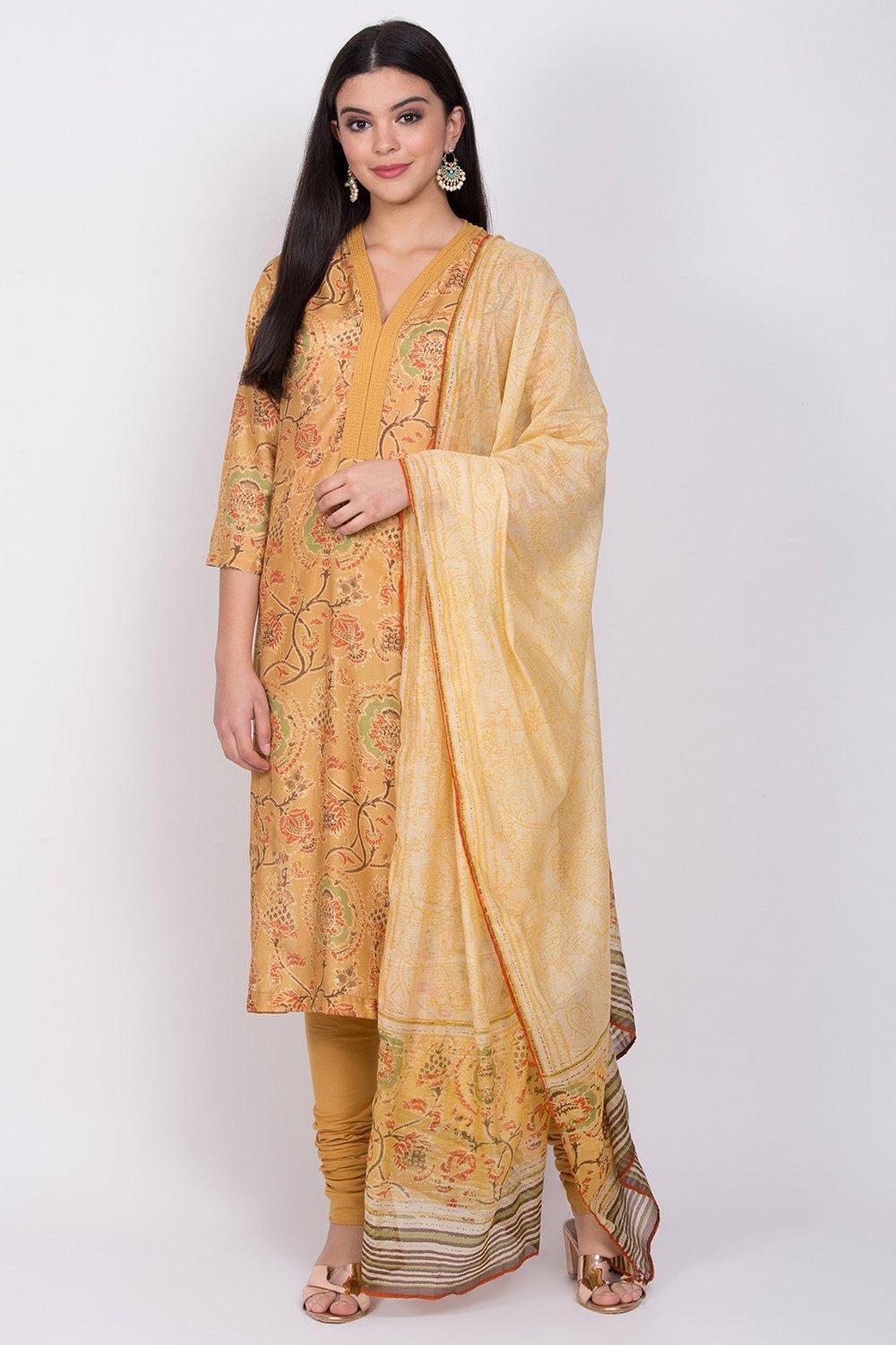 Yellow Straight Kurta Churidar Suit Set image number 0