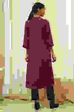 Burgundy Cotton Blend Solid Straight Kurta image number 3