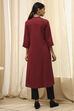 Burgundy Cotton Blend Solid Straight Kurta image number 3