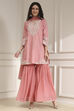 Light Pink Cotton Silk Embroidered Straight Suit Set image number 6