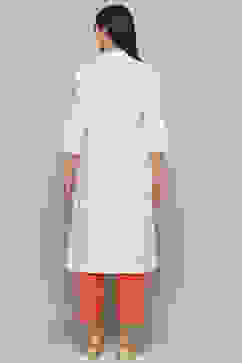 Off White Cotton Straight Kurta image number 3