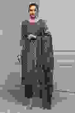 Green Chanderi Blend Printed Embroidered Unstitched Suit Set image number 1