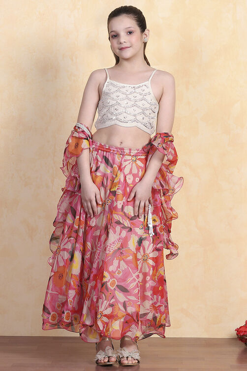 Off White Polyester Lehenga Set image number 6