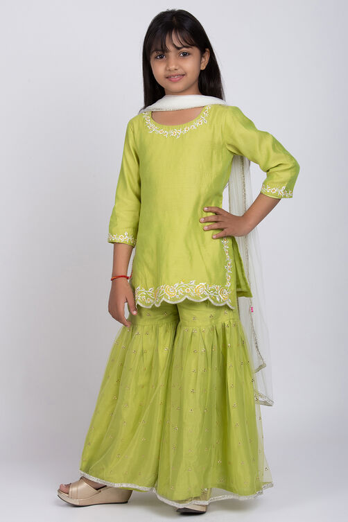 Green Poly Modal Garara Kurta Garara Suit Set image number 2
