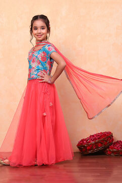 Blue and Pink Floral Festive Flared Lehenga Set image number 5