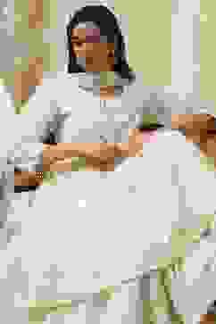 Off-White Cotton Metallic Flared Suit Set image number 7