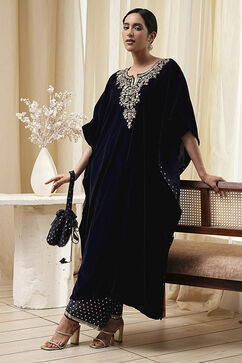 Blue Art Silk A-Line Kurta Palazzo Suit Set image number 0