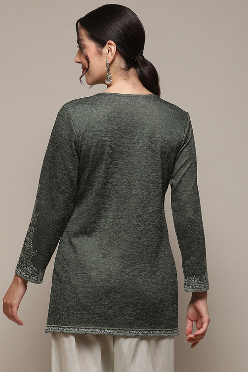 Green Cotton Blend Printed Straight Kurti image number 3