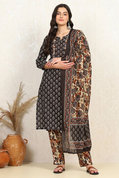 Grey Cotton Printed Unstitched Suit Set image number 7
